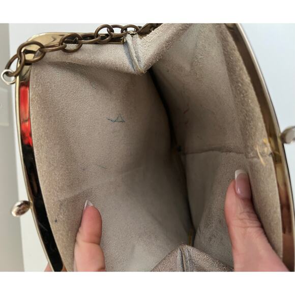 Vintage Yellow Soft Leather Handbag Gold Chain Handle JL - Picture 5 of 7